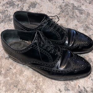Vintage French Shriner sterling black leather wing tip Shoes